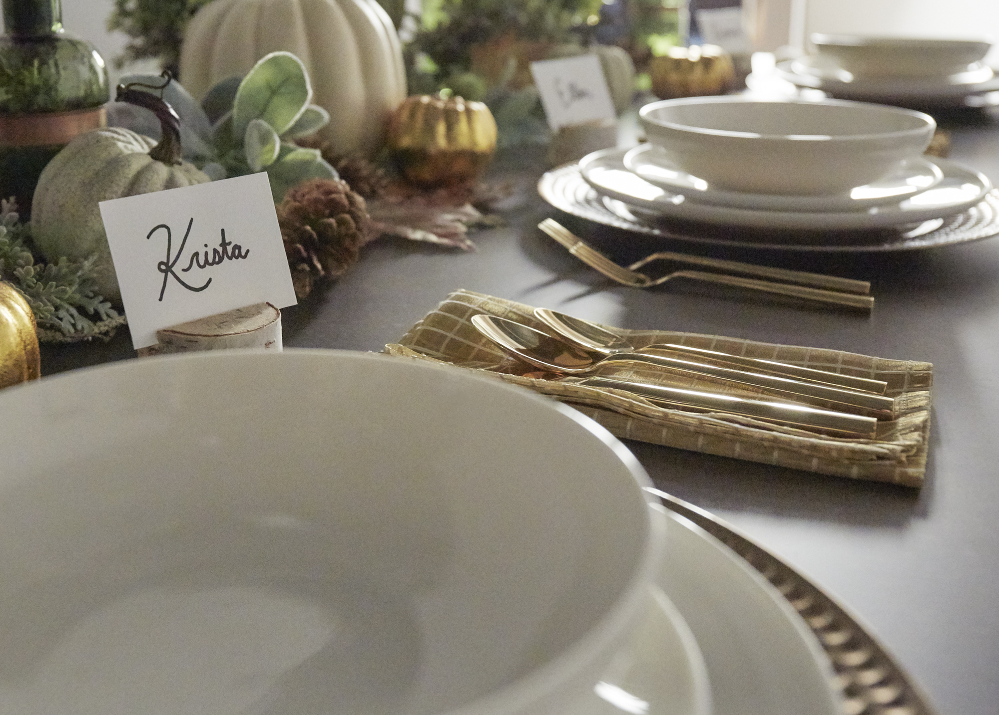 Thanksgiving natural tablescape closeup