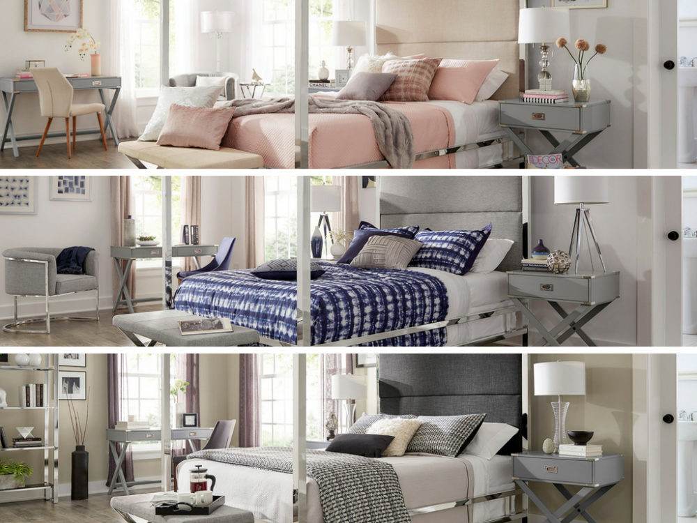 This image displays all three of our canopy bed ideas. There are three panels, one for the feminine style, masculine style, and neutral style.