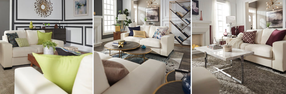 3 ways to style one sofa: glam, modern, mid century