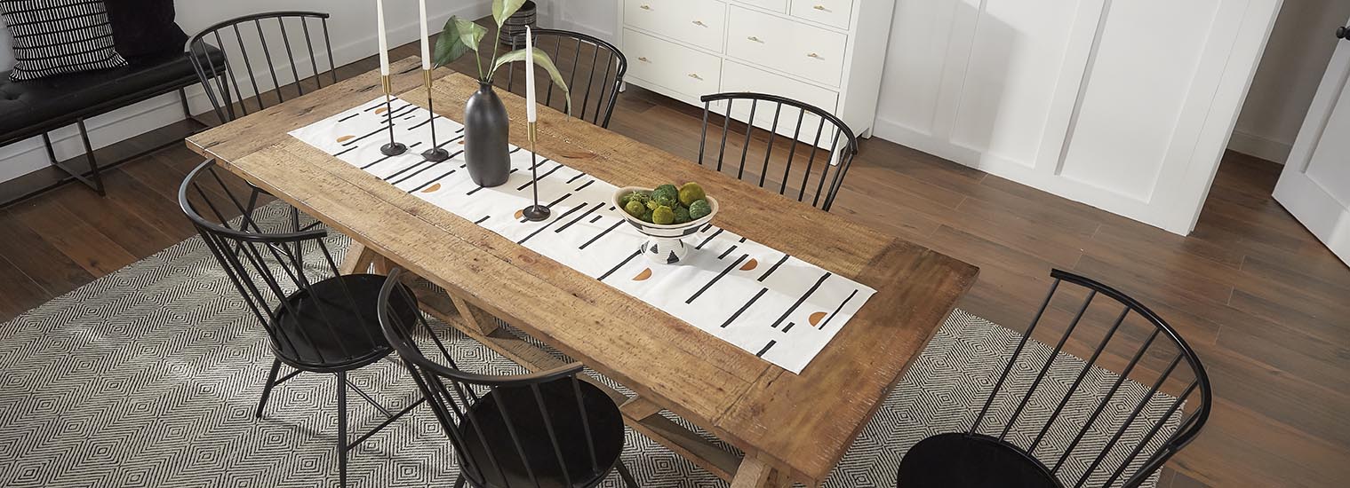 iNSPIRE Q Black and white decor for dining table with blog link to design tips