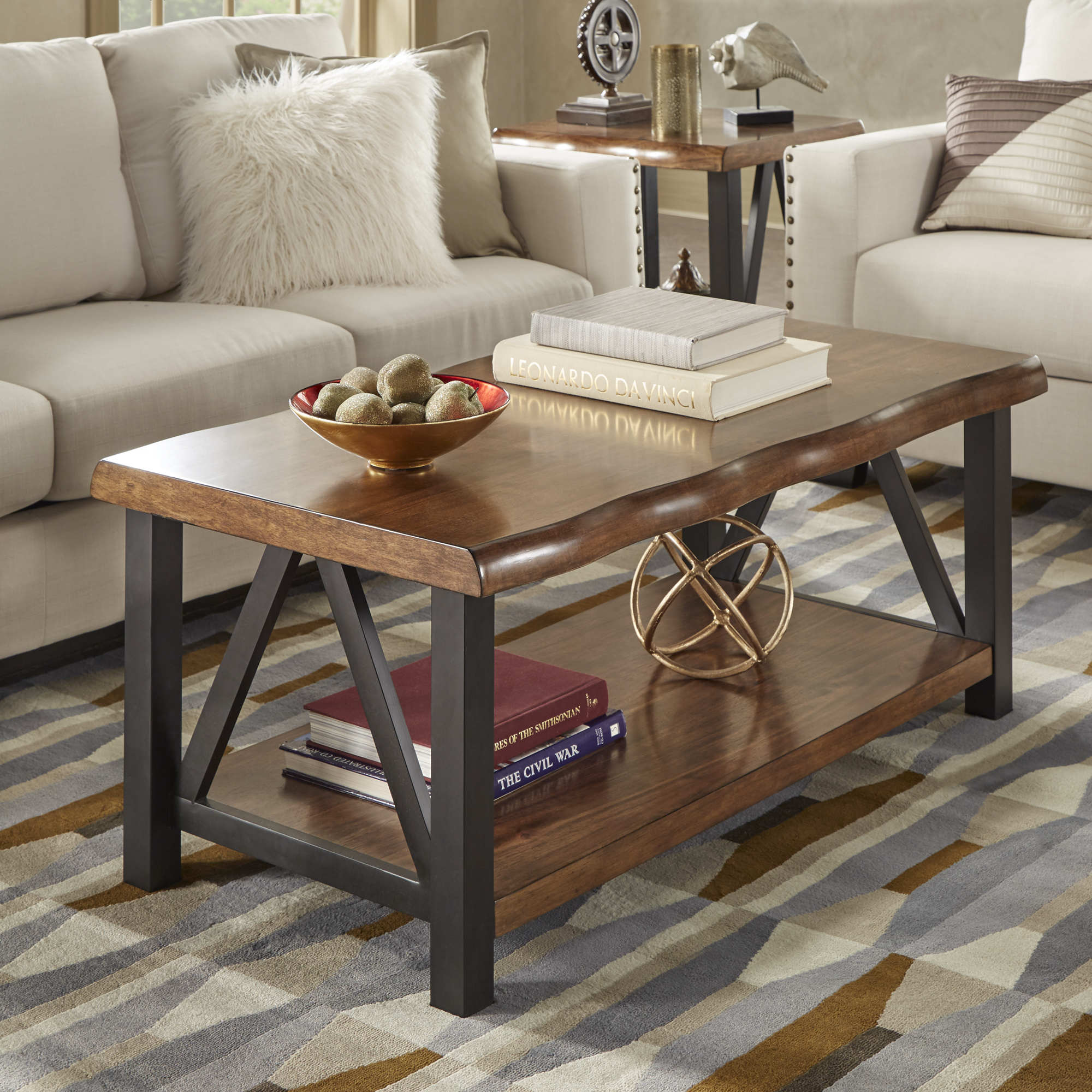 Pictured here is the Live Edge Wood and Metal Coffee Table by iNSPIRE Q Artisan. Of all the furniture terms to know, live edge is less common, but offers a distinctly bespoke, rustic look.